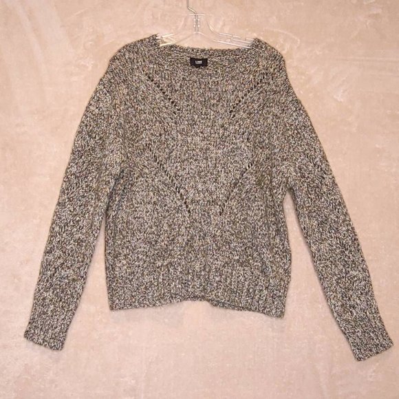 Line Womens Pullover Sweater Gray Space Dye Long Sleeve Crew Neck Textured L New - Picture 1 of 8